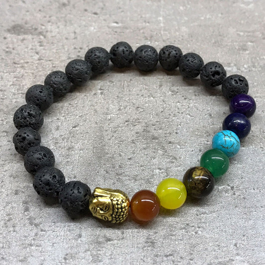 Spirituális Egyensúly: Buddha & Rózsakvarc Lávaköves Karkötő